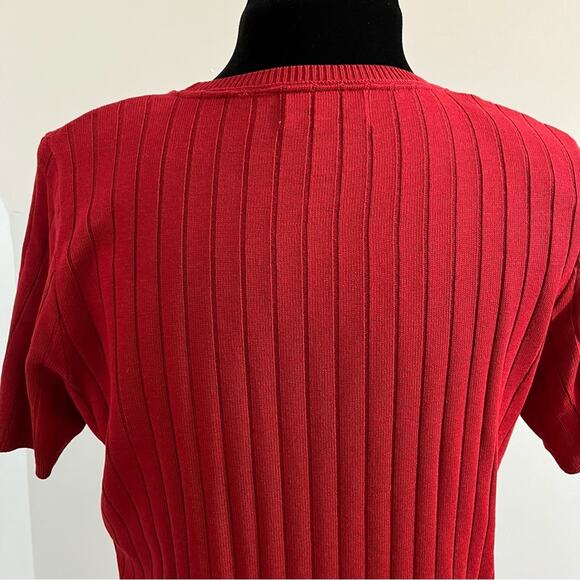 Vintage Alfred Dunner Argyle Short Sleeve Red Pullover Knit Sweater Top Medium - Picture 7 of 11
